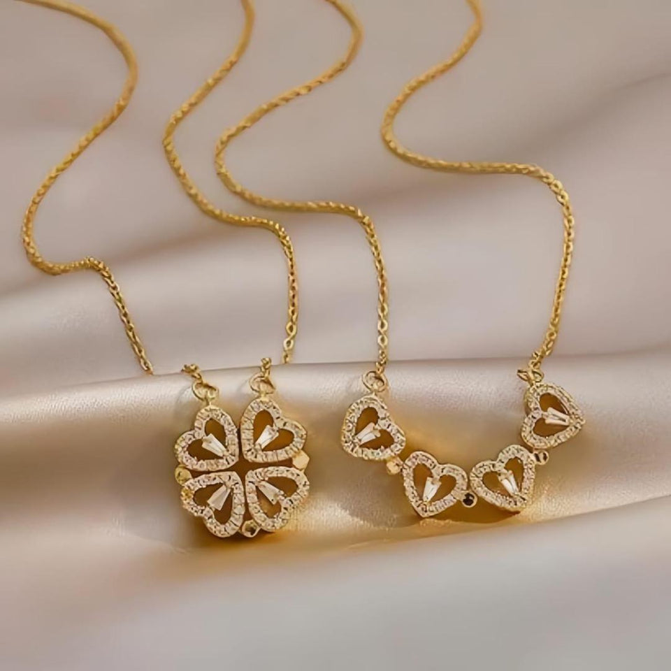Magnetic Four-Leaf Clover Heart Necklace