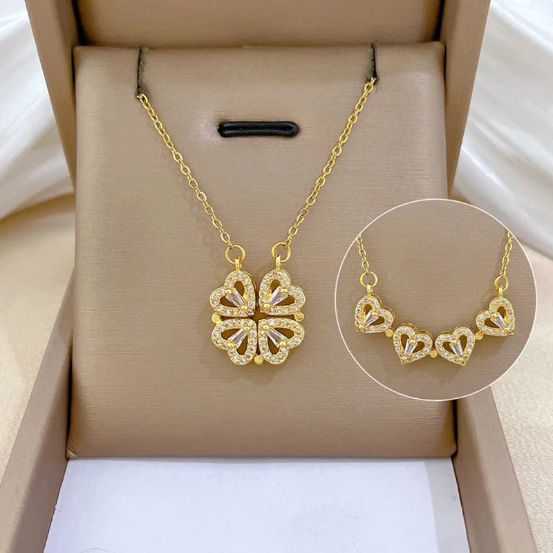 Magnetic Four-Leaf Clover Heart Necklace