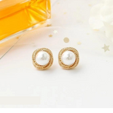 Round Gold Plated Pearl Studs