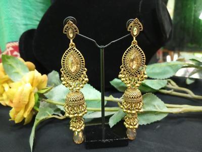 2 Layered Gold Plated Artificial Stones Jhumkas
