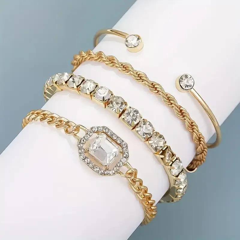 4 Pcs Gold Plated Gemstone Chain Bracelet