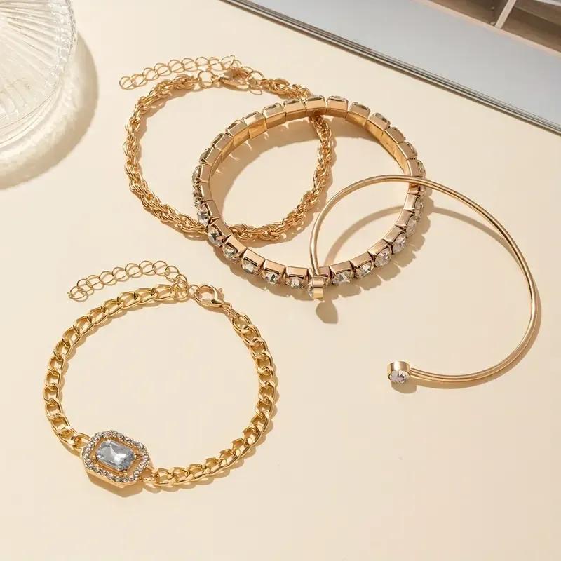 4 Pcs Gold Plated Gemstone Chain Bracelet