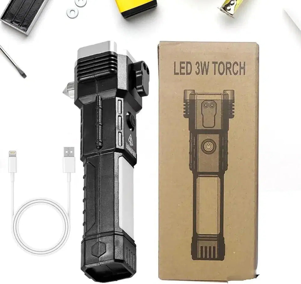 Compact LED Rechargeable Torch - 1 Pc Black